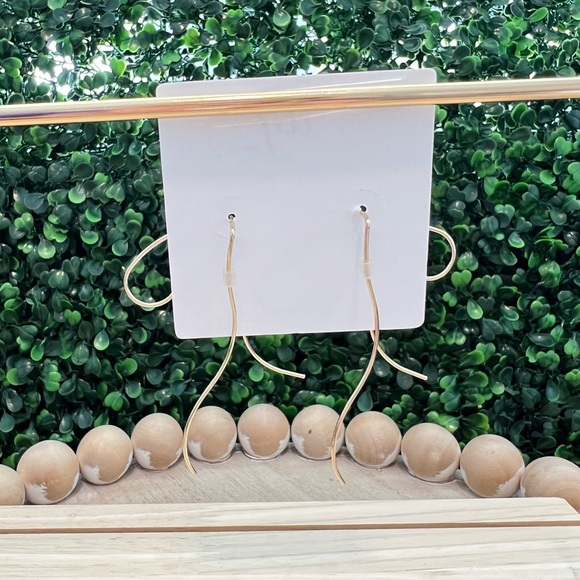 New Gold Tone Bow Threader Earrings | Lightweight | Grandmillenial | Coquette - Picture 3 of 5